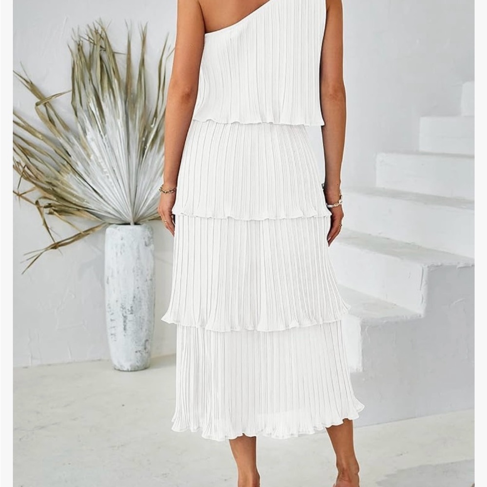 One shoulder tiered layered chiffon party dress size small - Picture 2 of 6